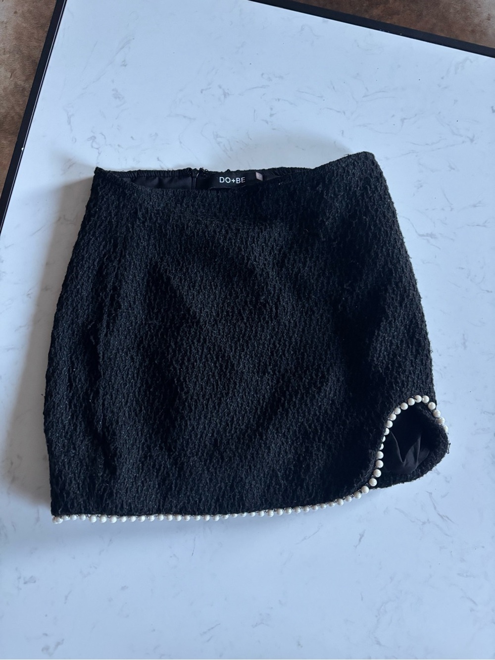 DO+BE Black Mini Skirt with Pearl Trim